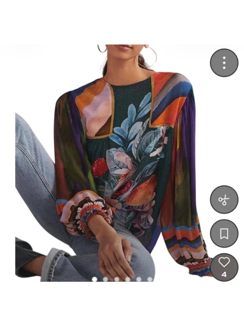 blank London Anthropology Miranda Peasant Blouse With Multicolor Striped Sleeves